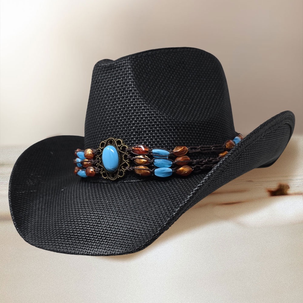 Elegant Black Western Hat with Beaded Accent